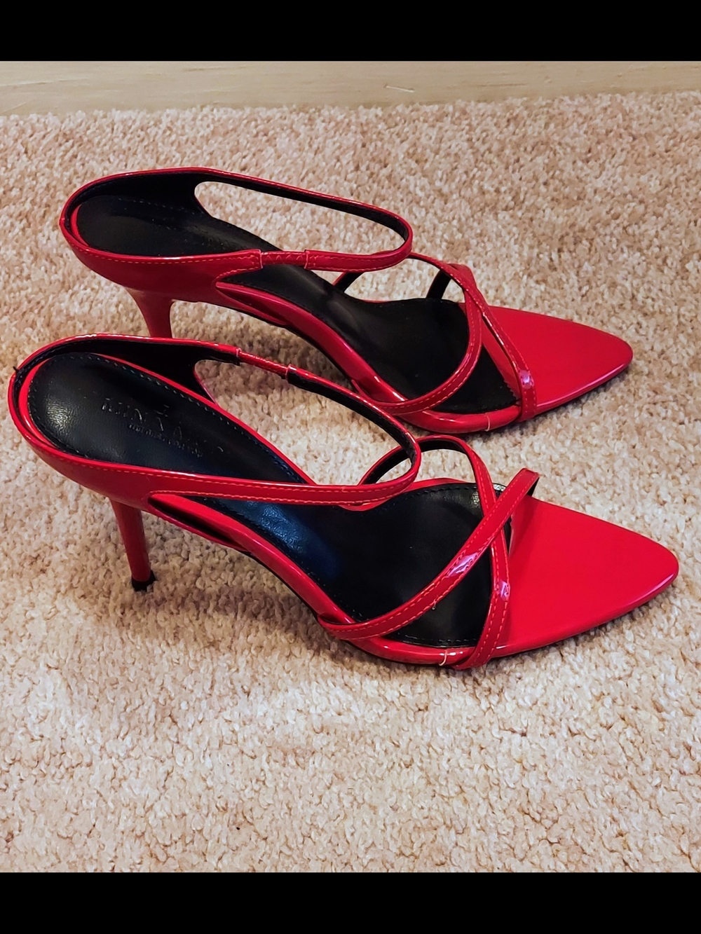 Red Strappy High Heel Sandals - Women's Dress Heels - Picture 2 of 5